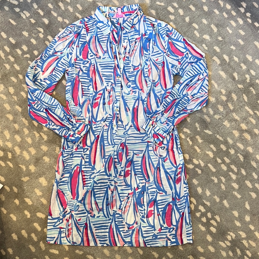 Lilly Pulitzer Sanibel Tunic Dress in Red Right Return, size Medium M, EUC